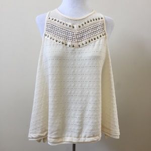Cream Beaded Mesh Top Halter